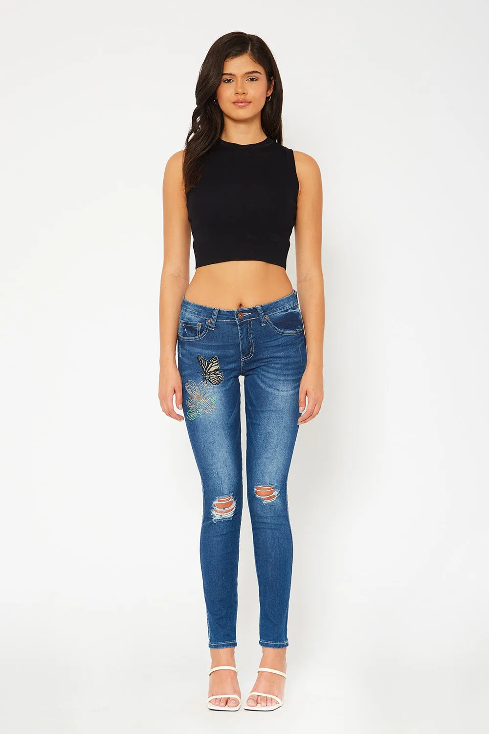 Low rise skinny pants in dark blue