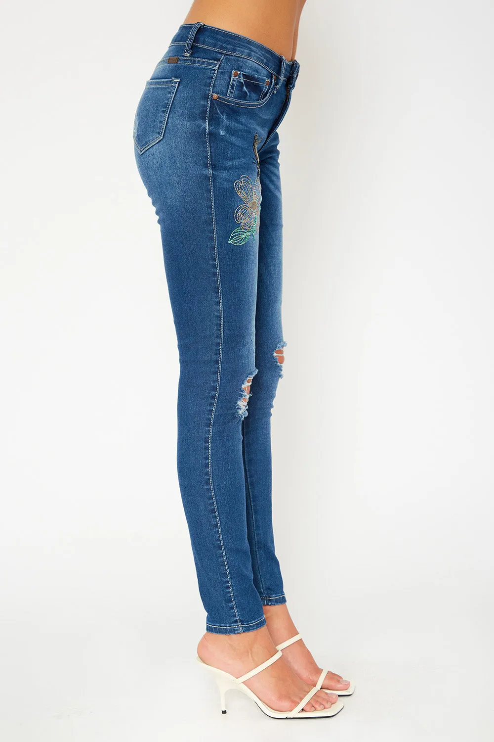 Low rise skinny pants in dark blue