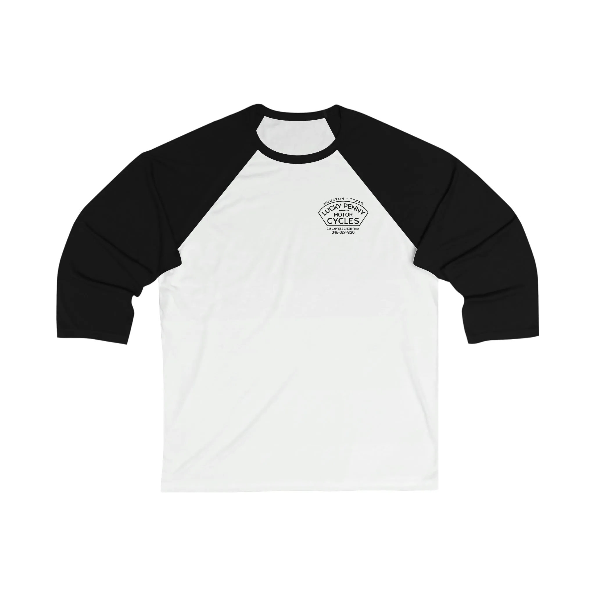 Lucky Penny Cycles Houston Classic Skull 3\4 Sleeve Baseball Tee