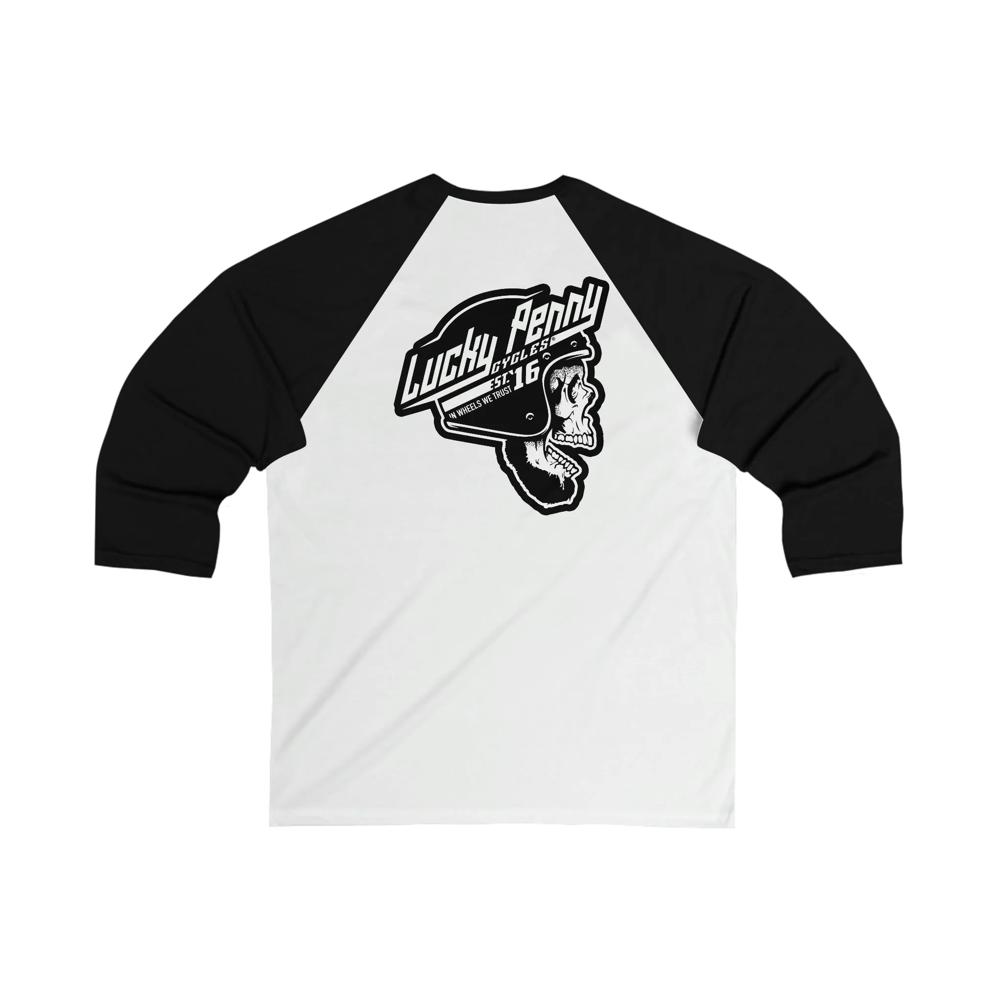 Lucky Penny Cycles Houston Classic Skull 3\4 Sleeve Baseball Tee