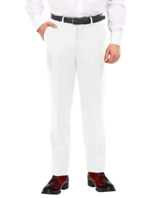 Luxurious Wool Feel Flat Front Pre-Hemmed Dress Pants White ON-900