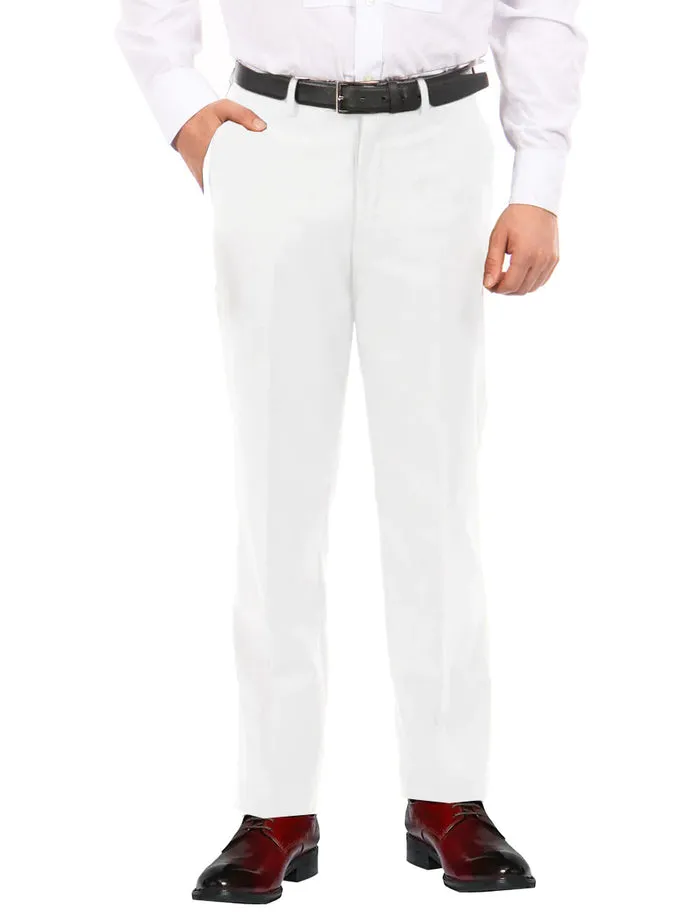 Luxurious Wool Feel Flat Front Pre-Hemmed Dress Pants White ON-900