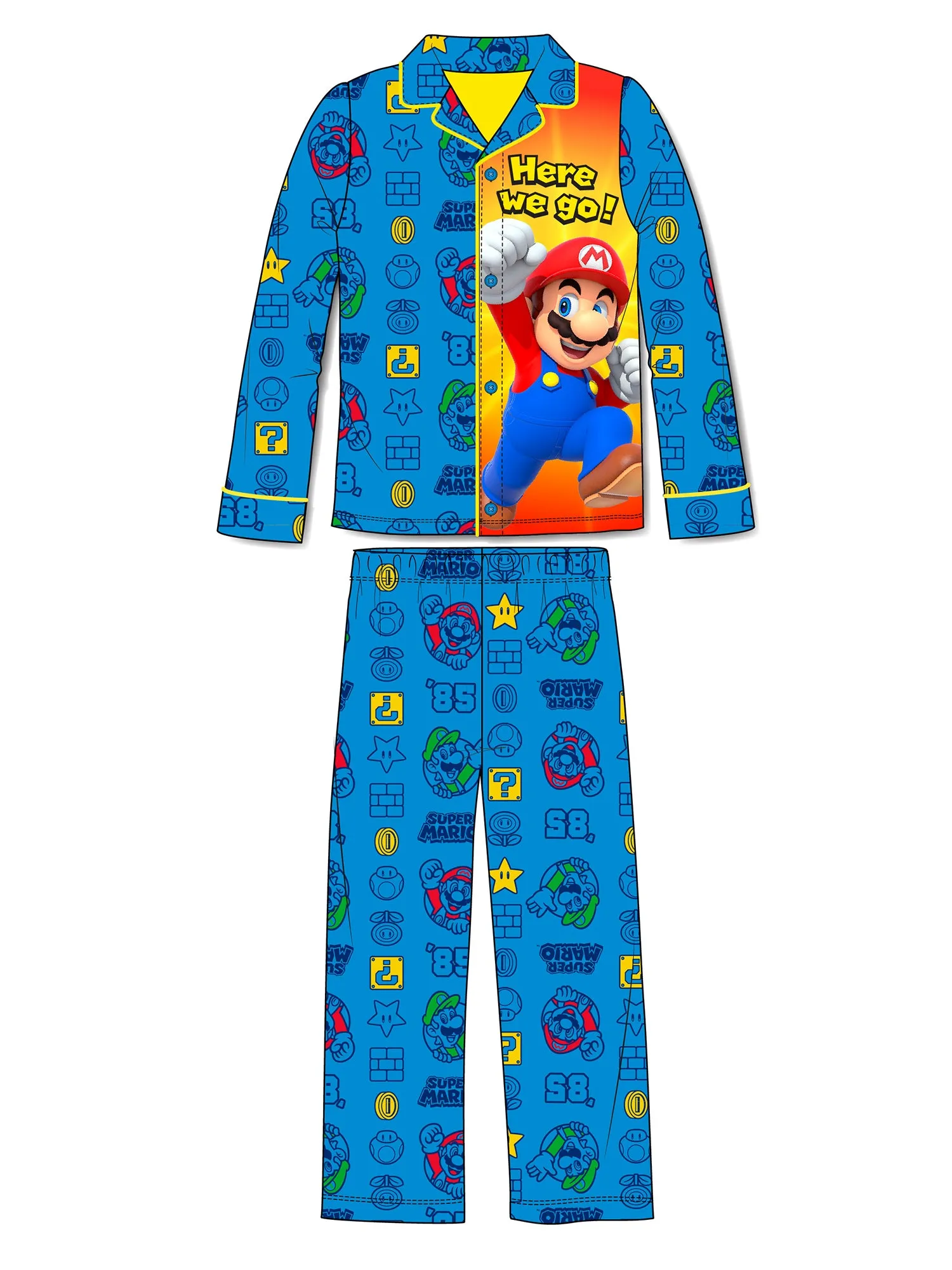 Mario Boys Pajama Outfit Coat Style PJs 2pc Pajamas Set, 4-10, Blue