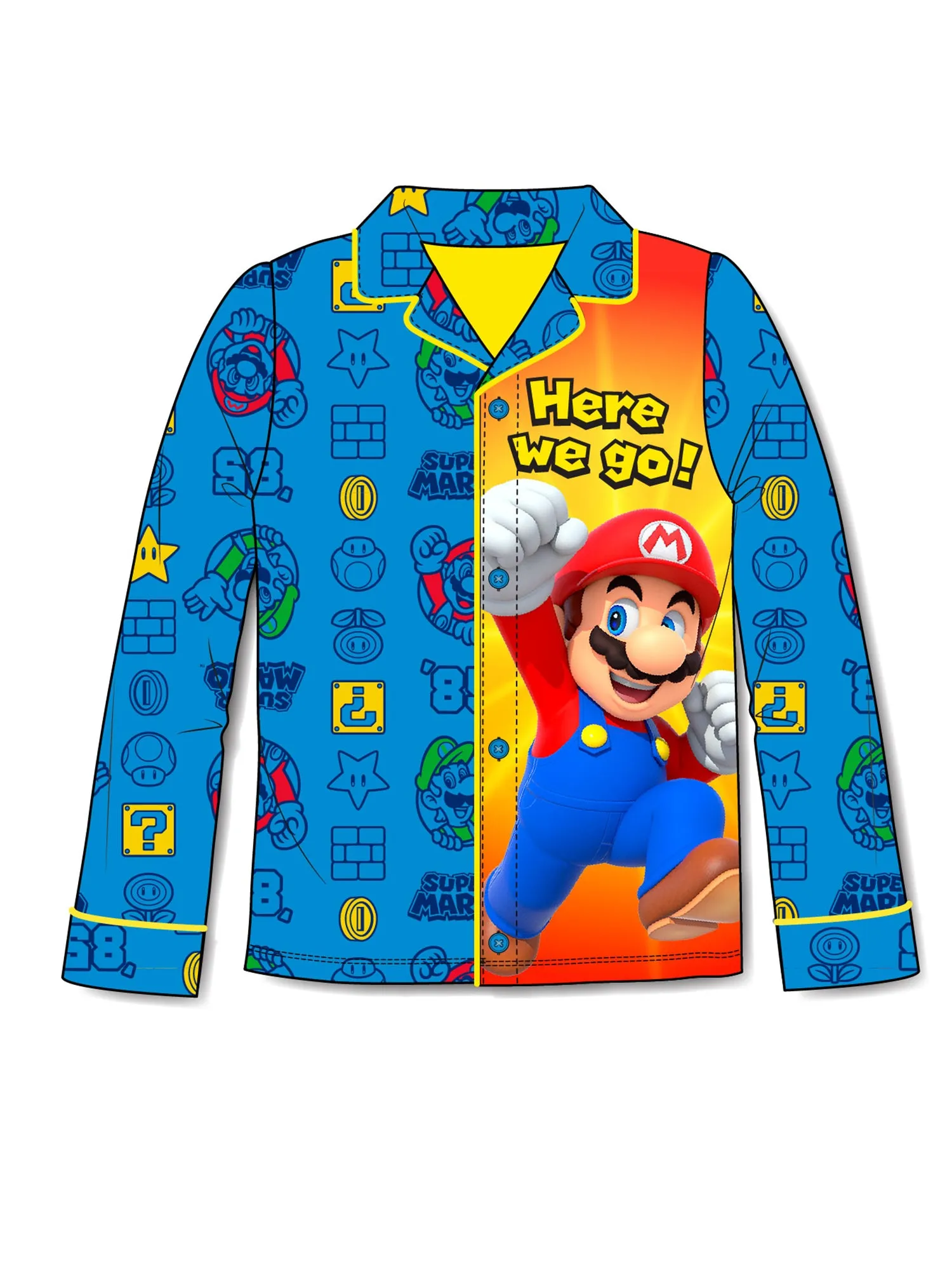 Mario Boys Pajama Outfit Coat Style PJs 2pc Pajamas Set, 4-10, Blue