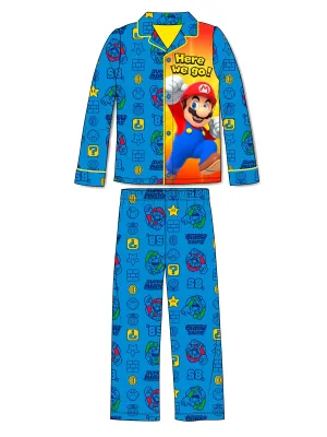 Mario Boys Pajama Outfit Coat Style PJs 2pc Pajamas Set, 4-10, Blue