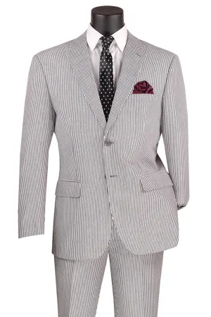 Men's 2PC Summer Seersucker Modern Fit Suit in Black Pinstripe