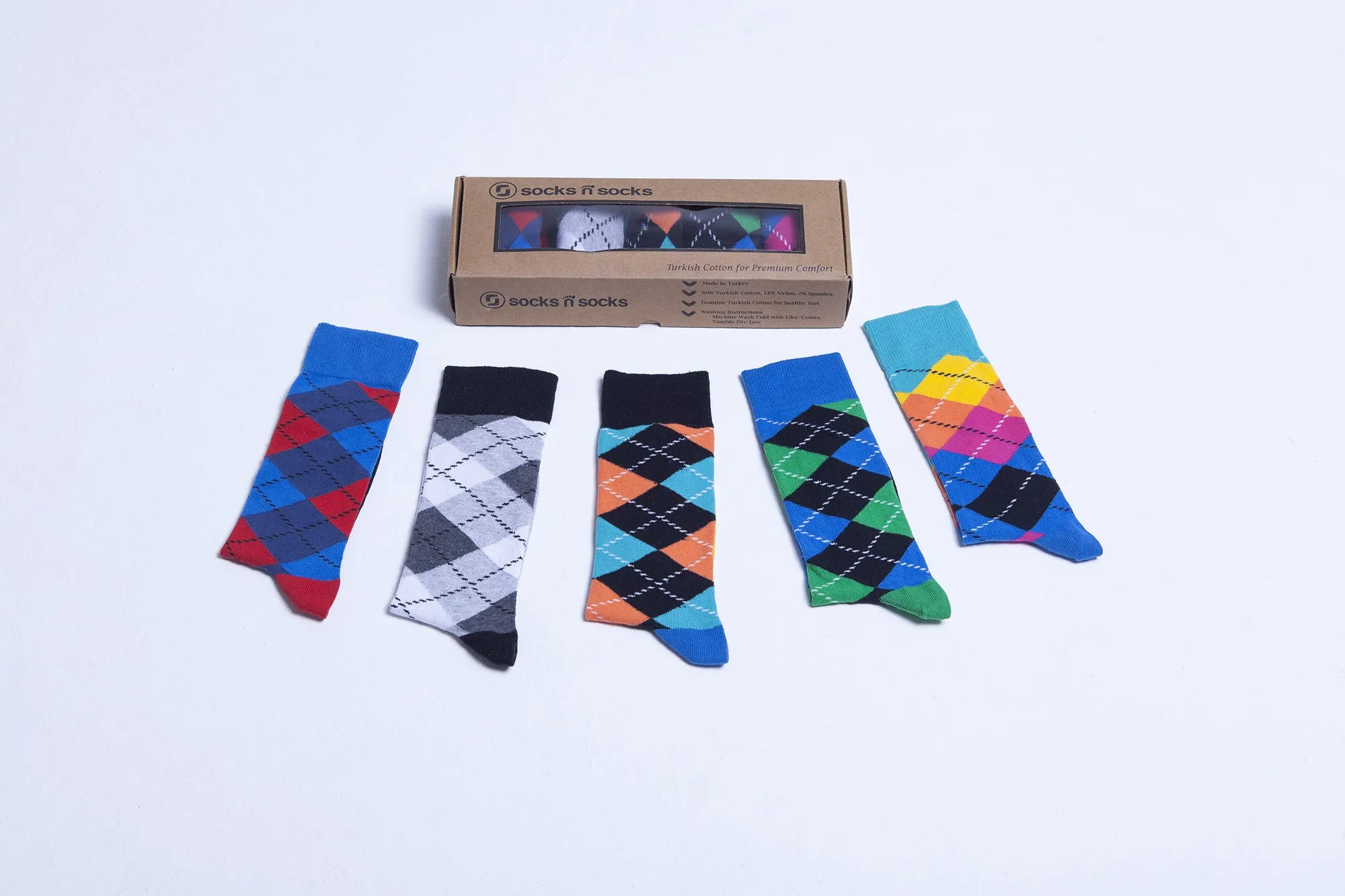Men's 5-Pair Funky Argyle Socks-3005