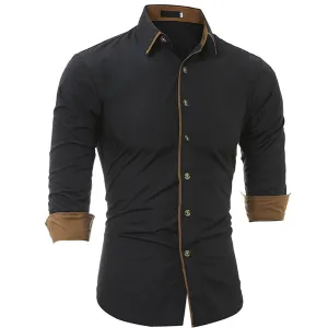 Men's Button down Tailor Fit Soft 100% Cotton Short Sleeve Dress Shirt Black with Beige casual And Formal