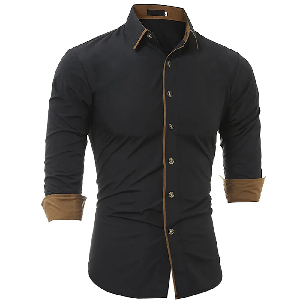 Men's Button down Tailor Fit Soft 100% Cotton Short Sleeve Dress Shirt Black with Beige casual And Formal