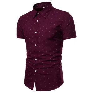 Men's Button down Tailor Fit Soft 100% Cotton Short Sleeve Dress Shirt Burgandy casual And Formal