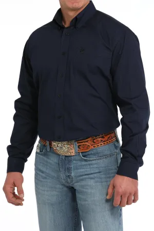 Men's Cattle Print Button-Down Western Shirt - Navy