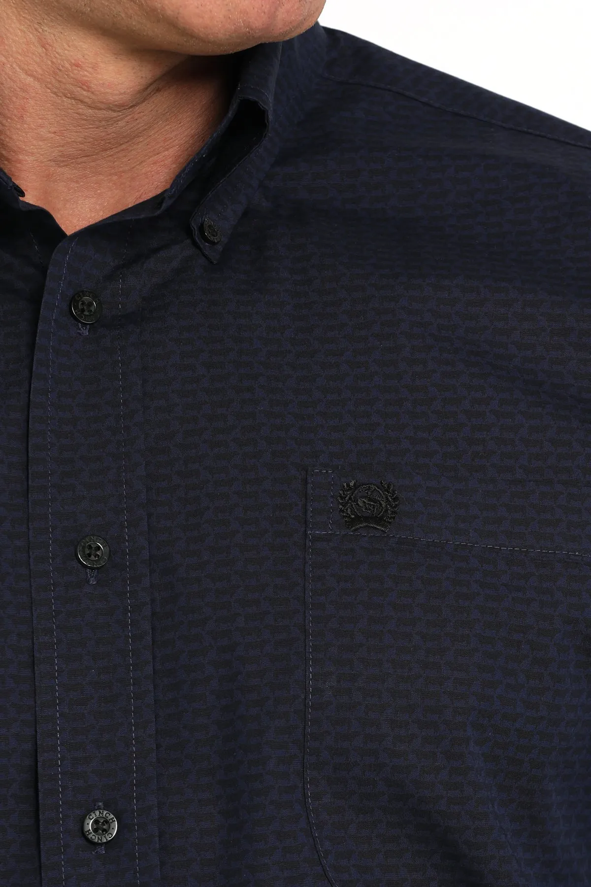 Men's Cattle Print Button-Down Western Shirt - Navy