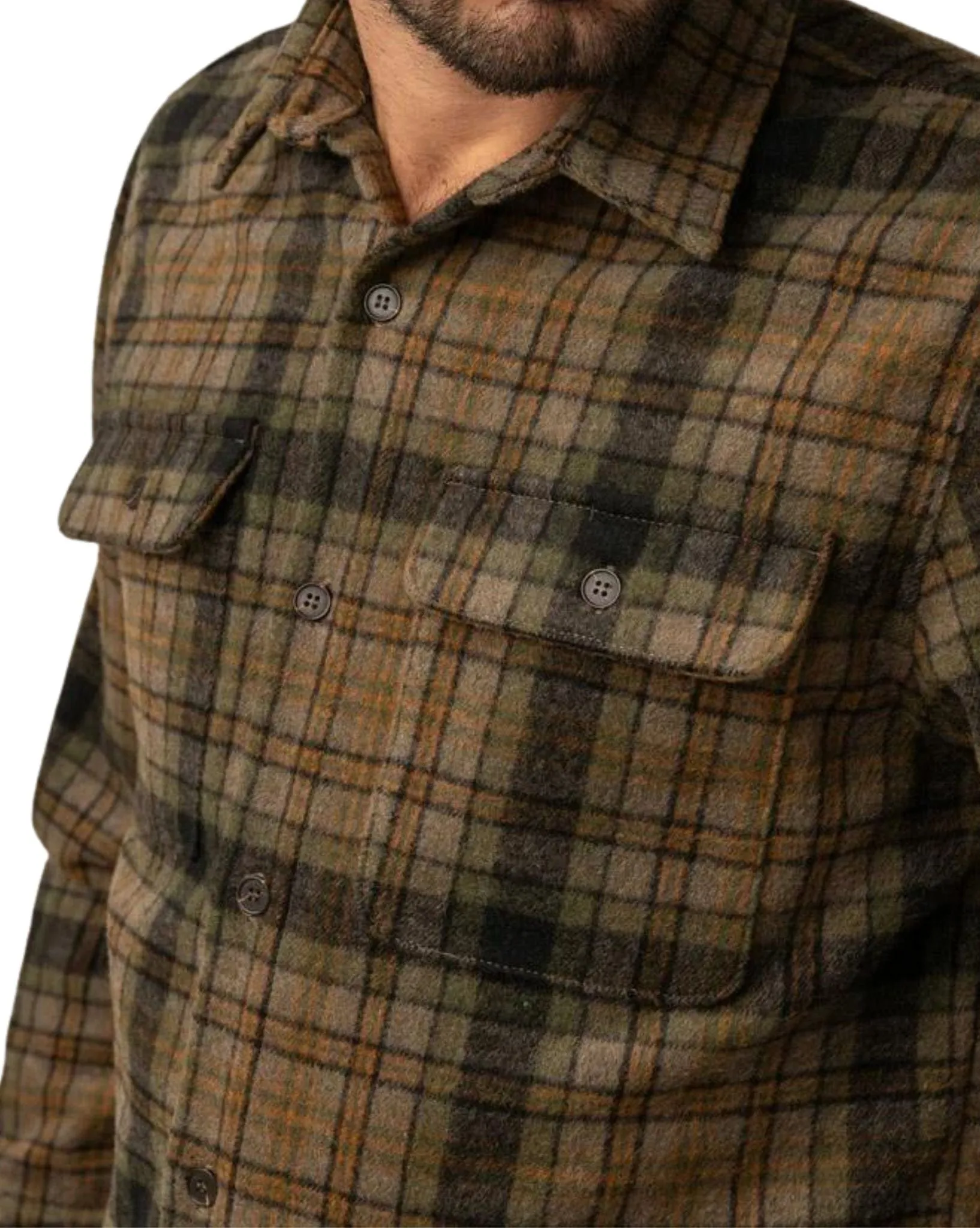 Mens Check Ls Shirt - Olive