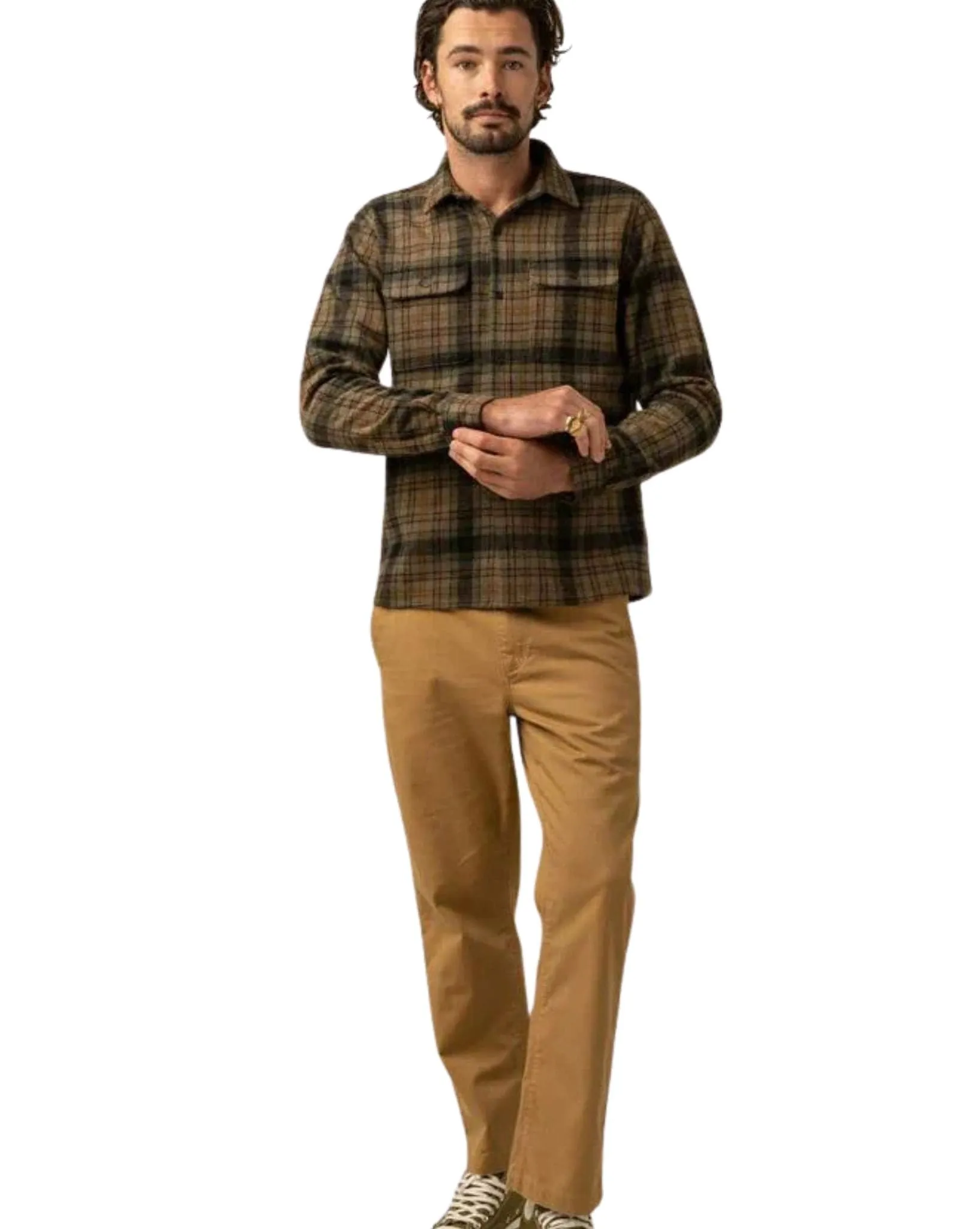 Mens Check Ls Shirt - Olive