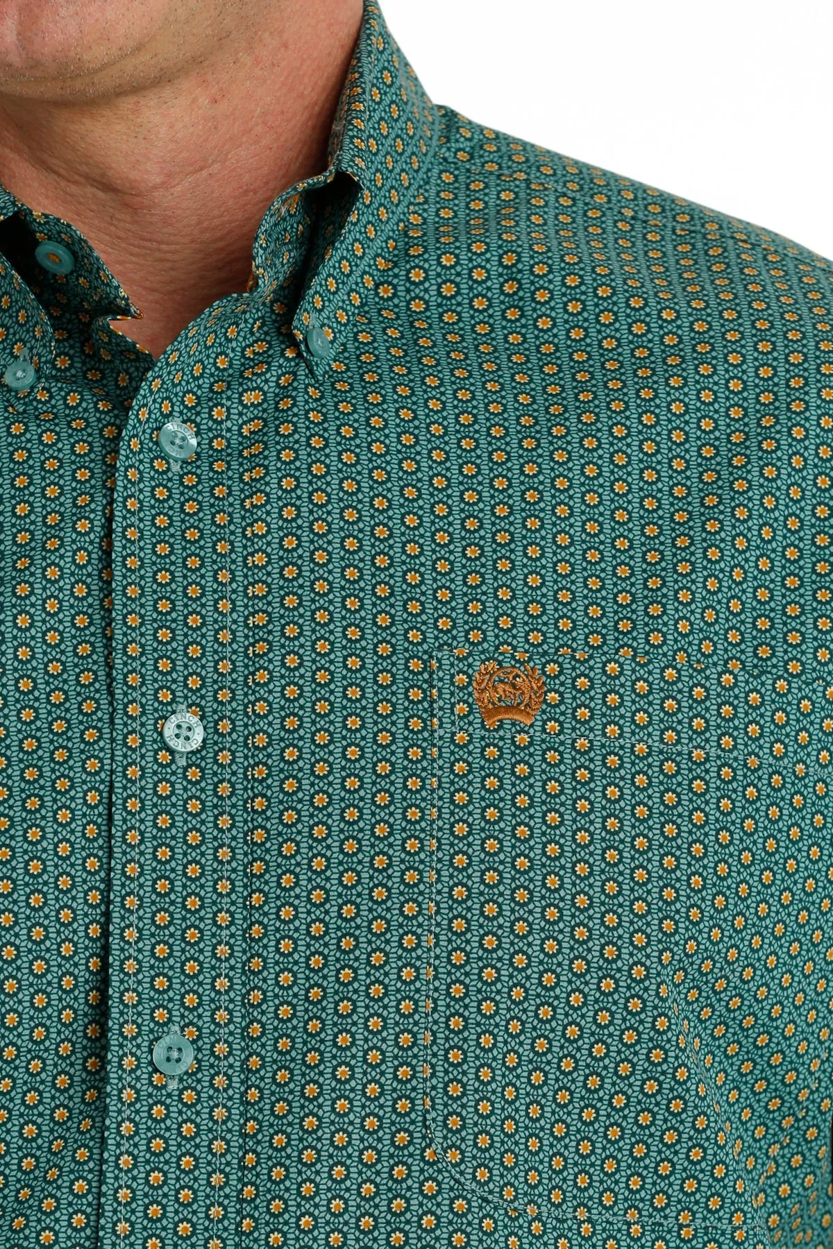 Men's Cinch Turquoise and Orange Print L/S