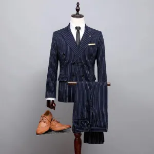 Men's Classic Design Three Piece Pinstripe Suit Up To 4XL(jacket pants vest tie)