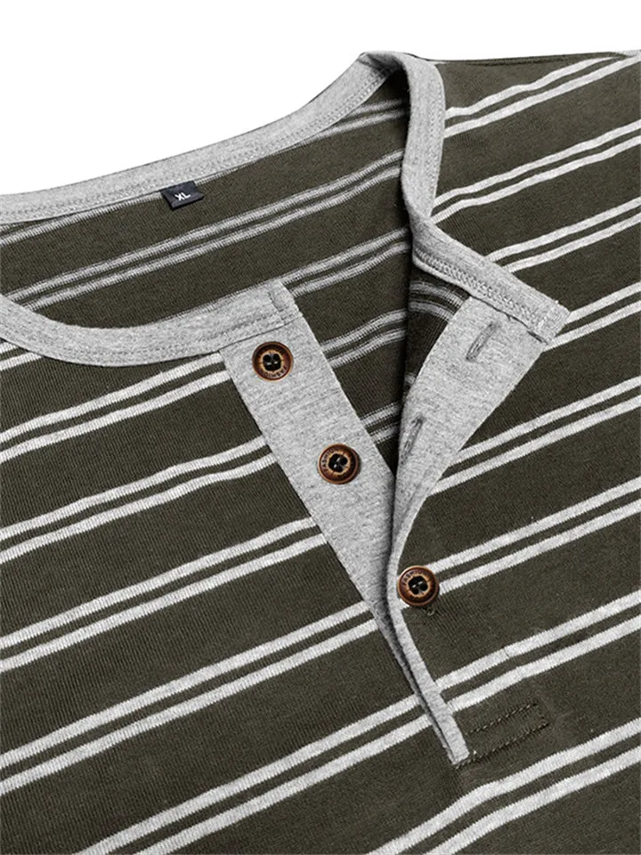 Men's Leisure Three-button Striped Henley Shirts