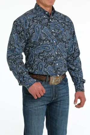 MENS NAVY PRINT CINCH LONG SLEEVE SHIRT