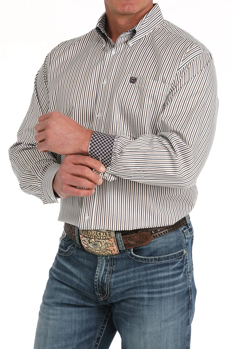 Men's Striped Button-Down Western Shirt - White