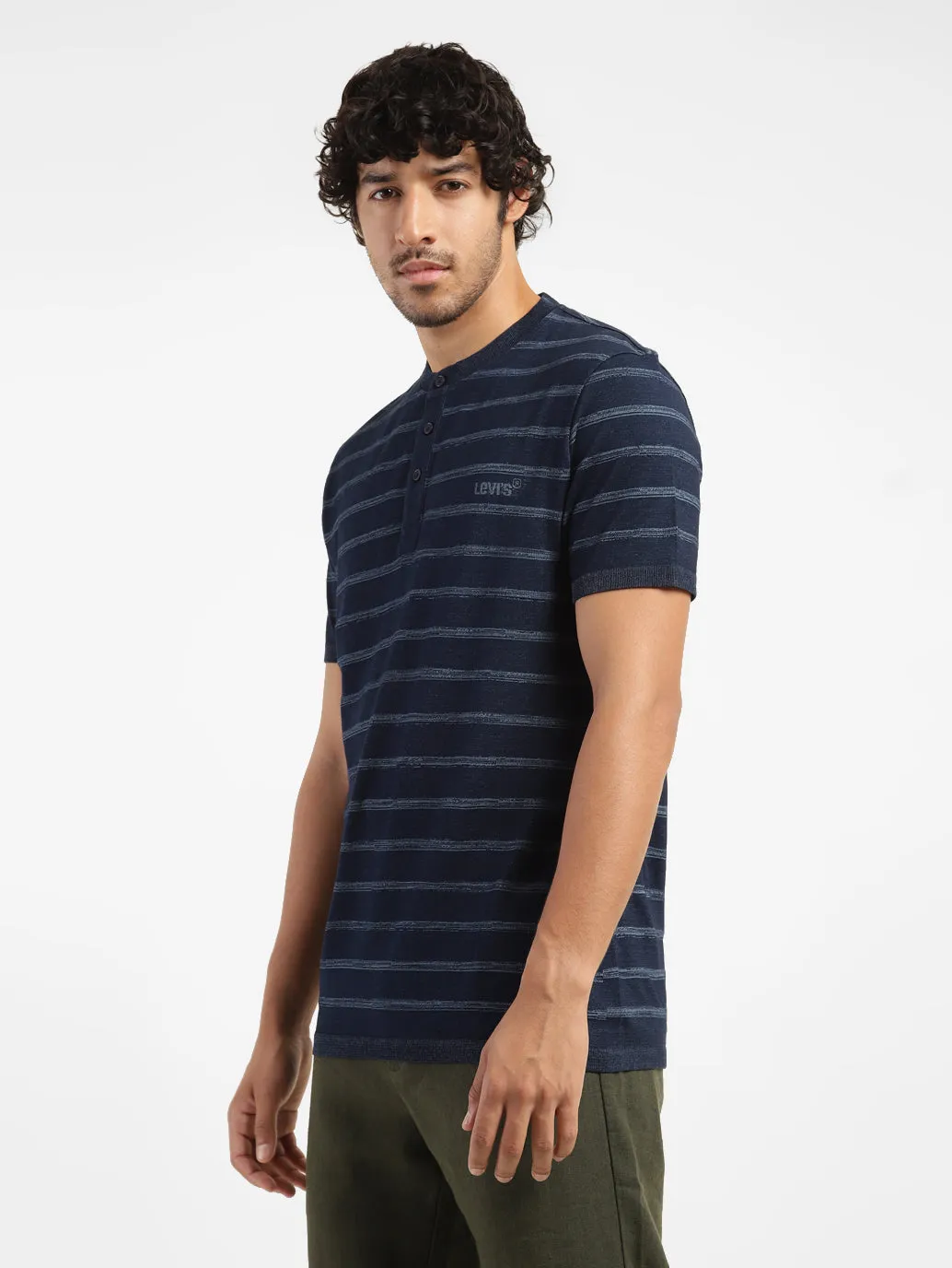 Men's Striped Henley Neck T-shirt
