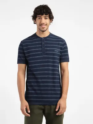 Men's Striped Henley Neck T-shirt