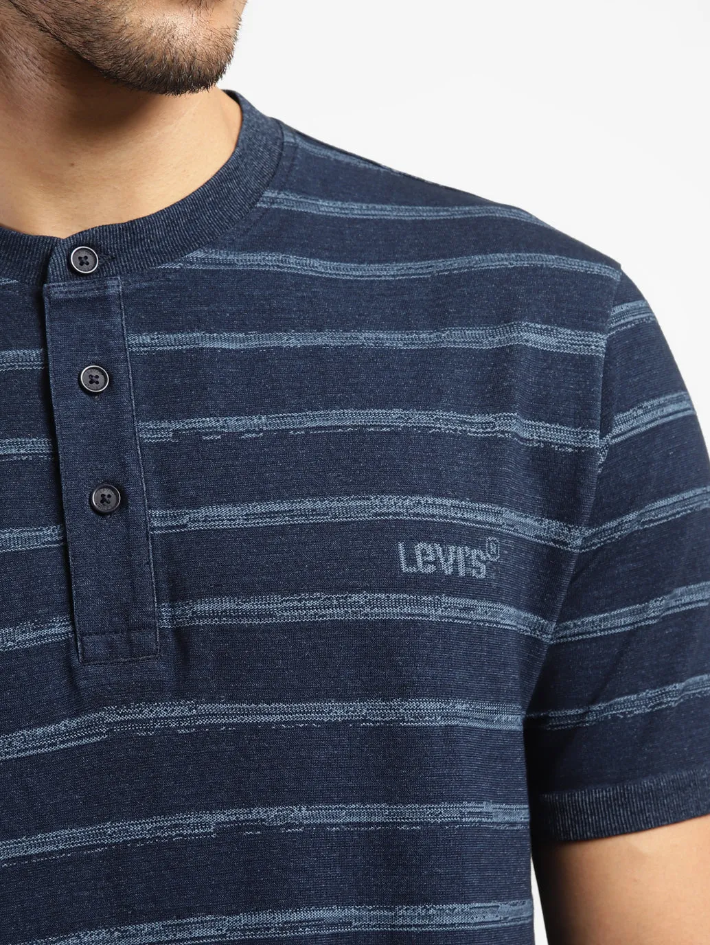 Men's Striped Henley Neck T-shirt