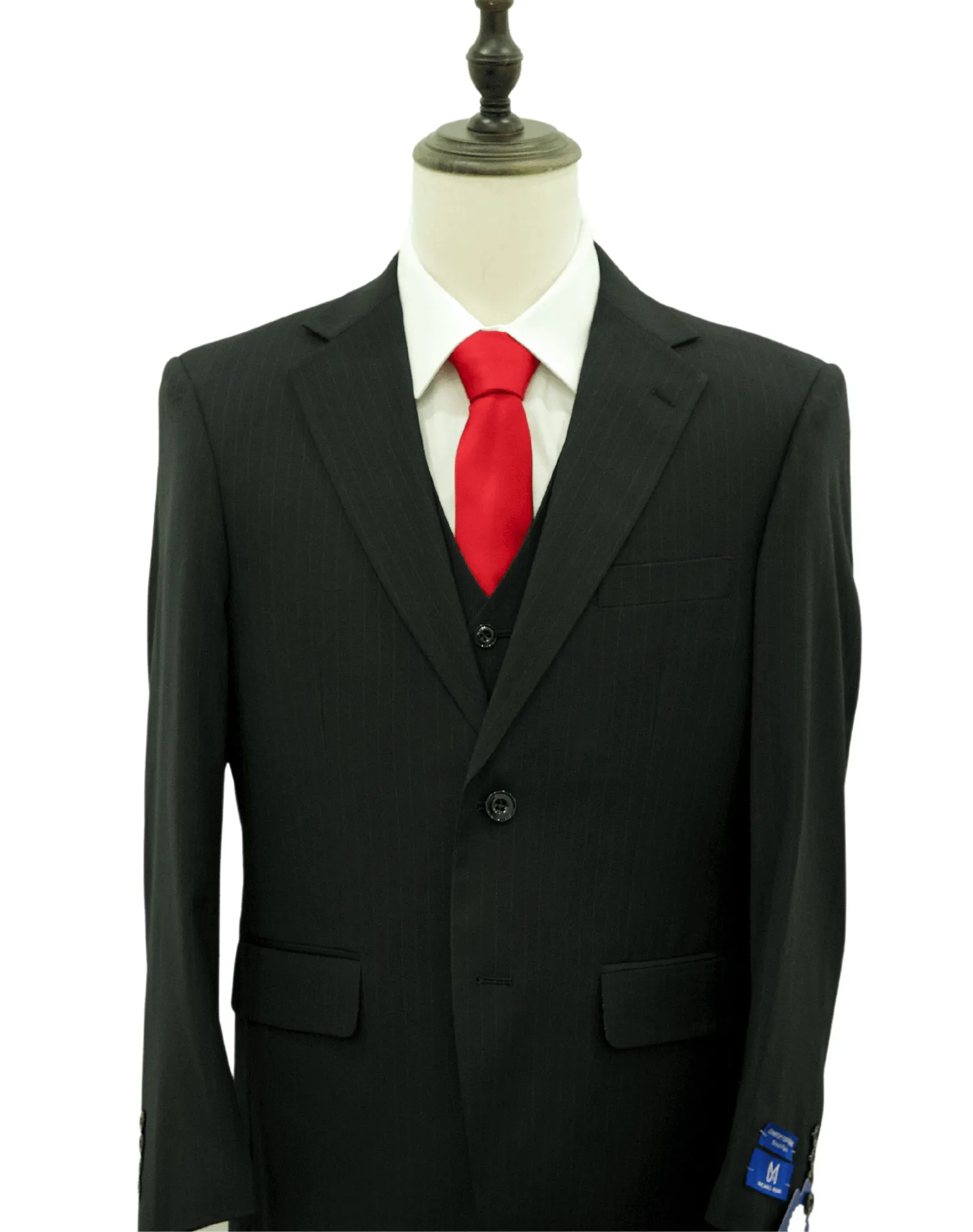 Michael Adams Pinstripe Modern Fit Vested Suit - Black 3238