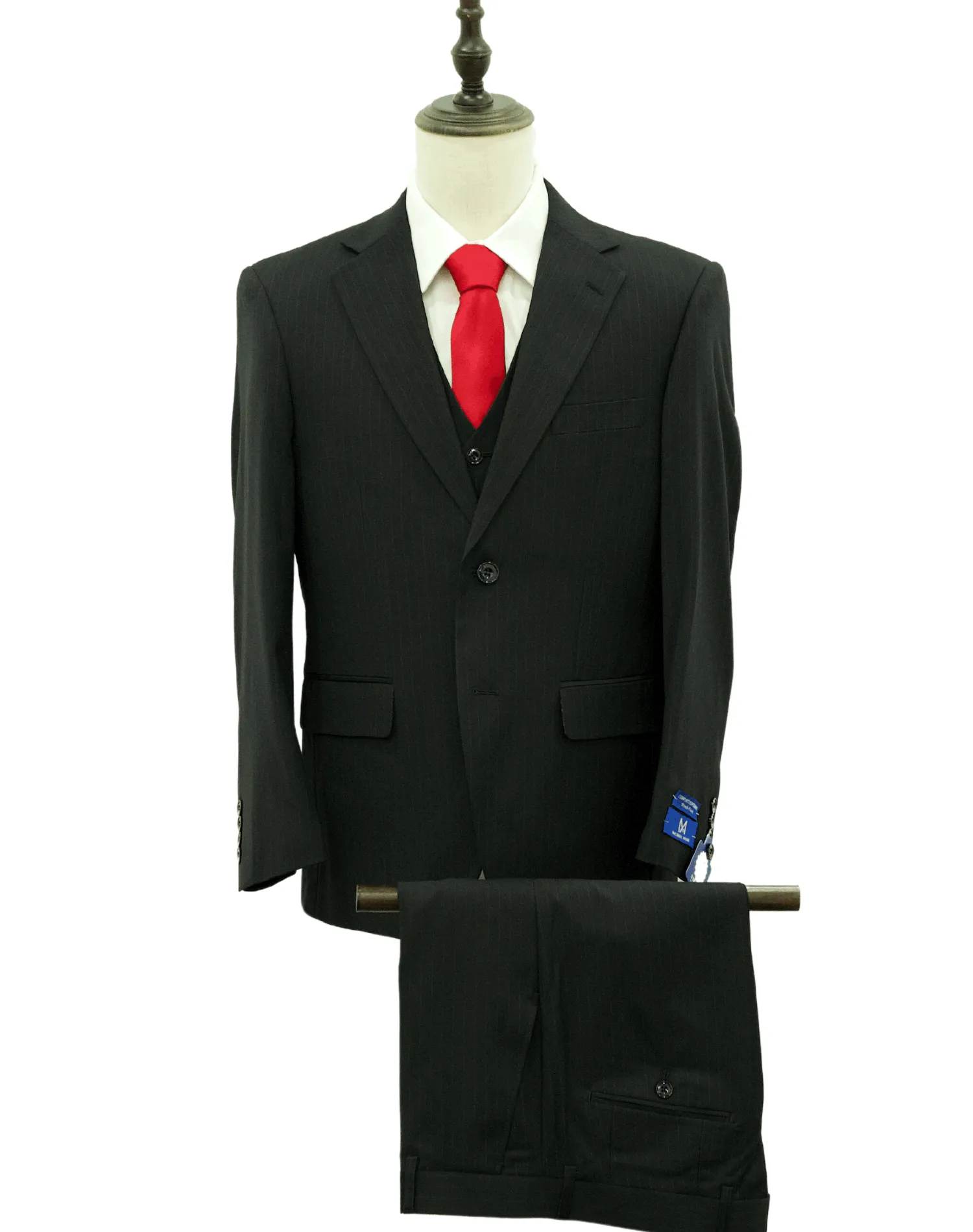 Michael Adams Pinstripe Modern Fit Vested Suit - Black 3238