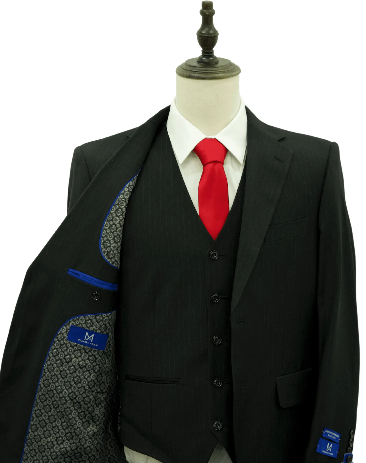Michael Adams Pinstripe Modern Fit Vested Suit - Black 3238