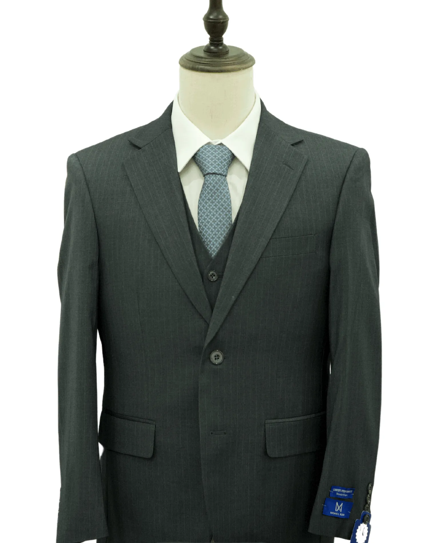 Michael Adams Pinstripe Modern Fit Vested Suit - Gray 3238