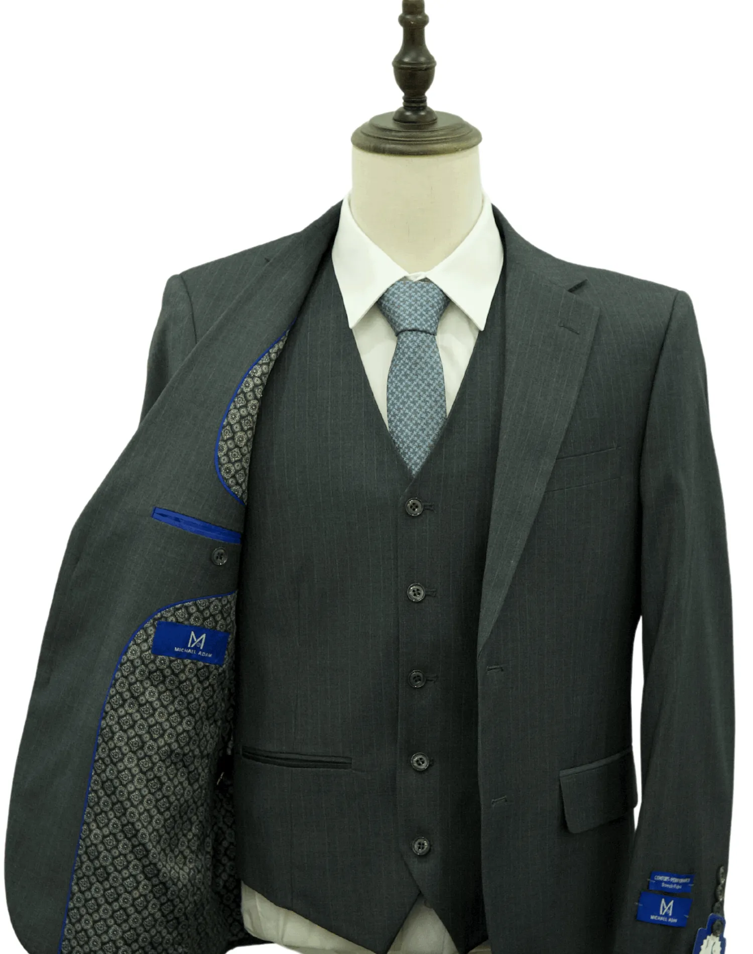 Michael Adams Pinstripe Modern Fit Vested Suit - Gray 3238