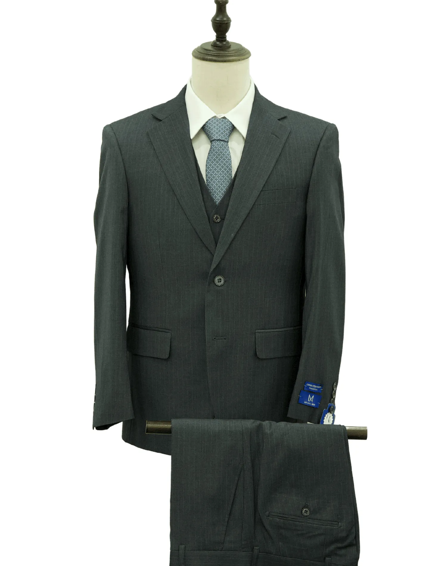 Michael Adams Pinstripe Modern Fit Vested Suit - Gray 3238