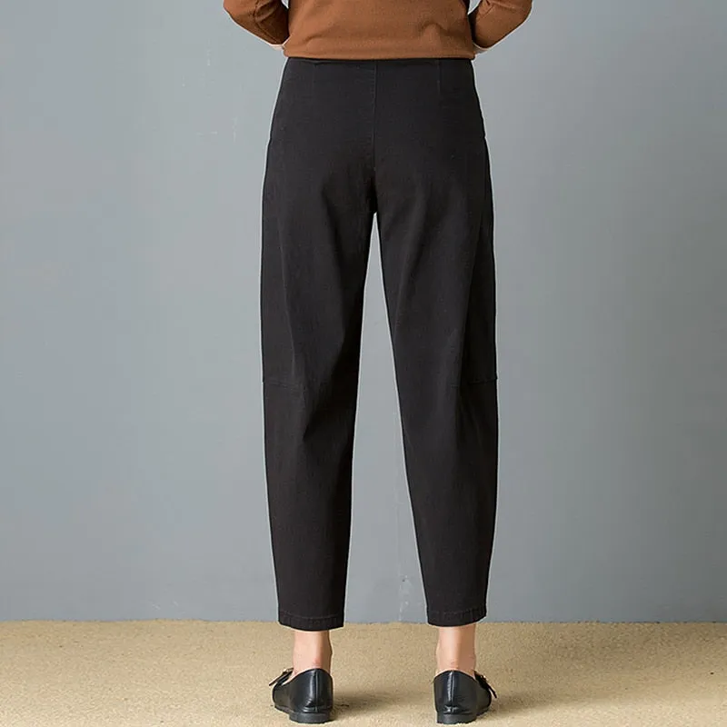 Mid Waist Pockets Ankle Length 2 Colors Pants