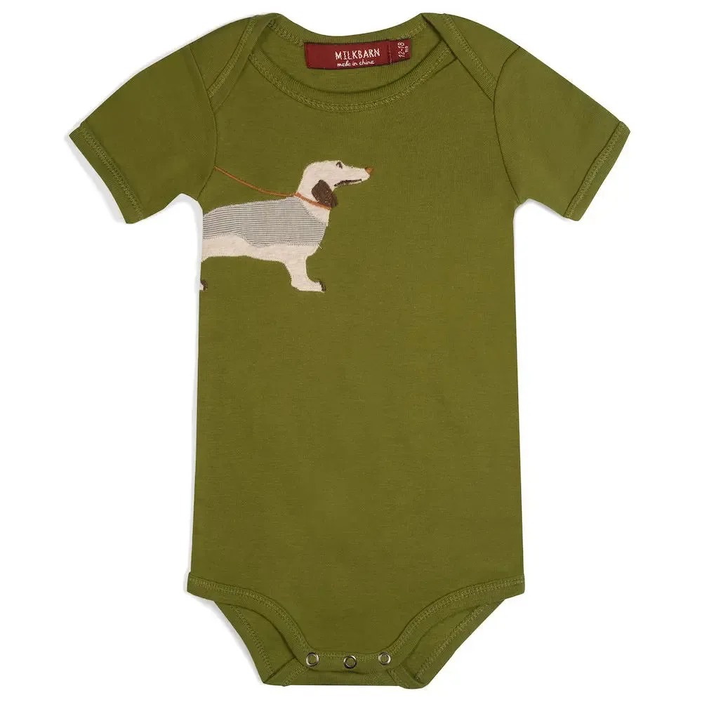 Milkbarn Organic Applique One Piece Green Dog