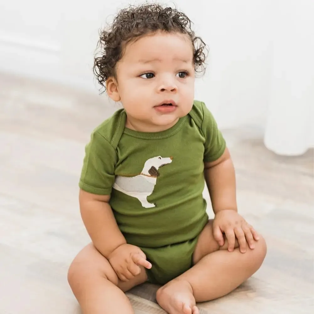 Milkbarn Organic Applique One Piece Green Dog