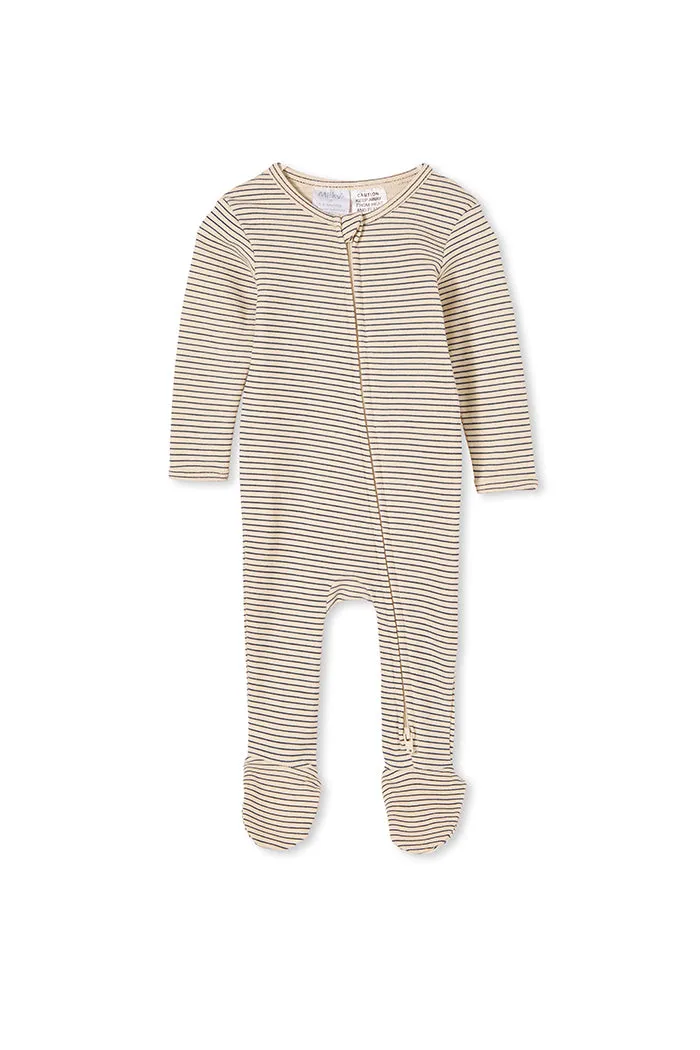 Milky | Oatmeal and Navy Stripe Zip Romper