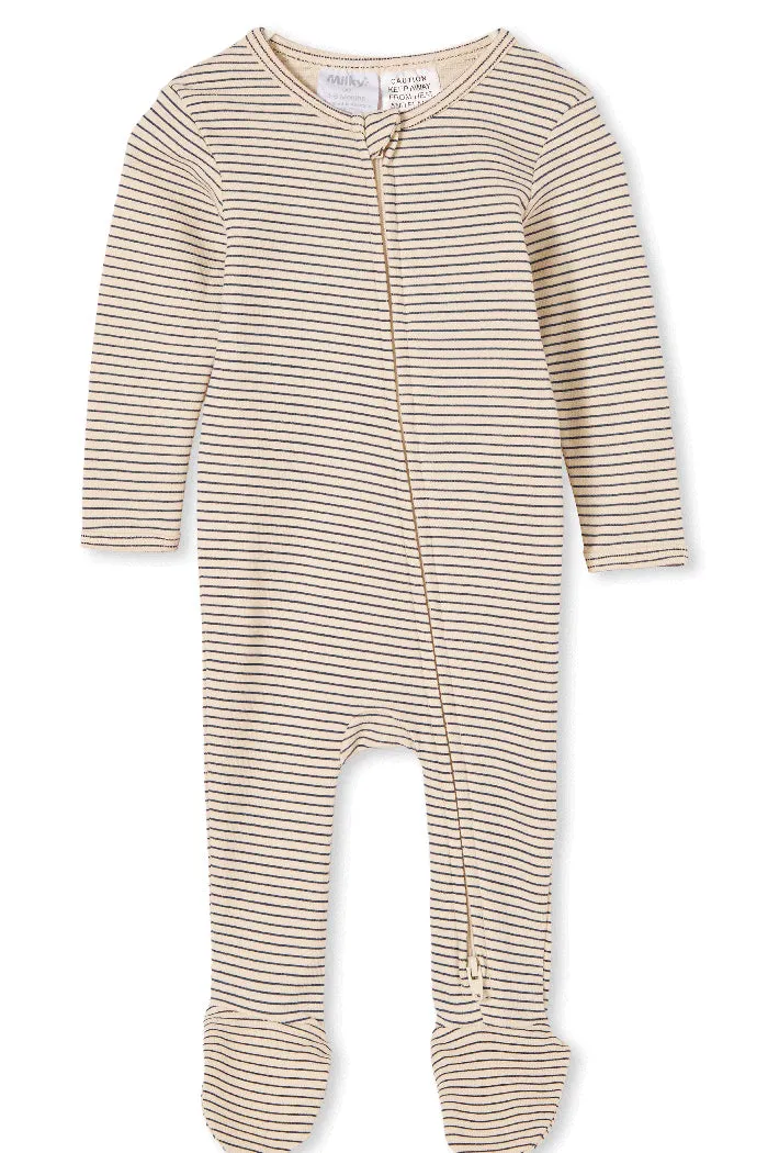 Milky | Oatmeal and Navy Stripe Zip Romper