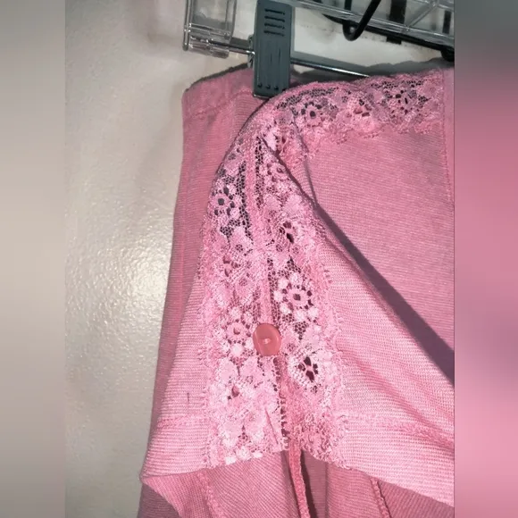 Miss Elaine (Size L) Pink &amp; Lace Trim (2PC) Short Sleeve Pajama Set (NEW-NWT)