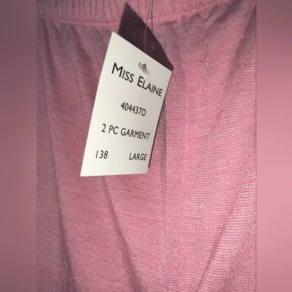 Miss Elaine (Size L) Pink &amp; Lace Trim (2PC) Short Sleeve Pajama Set (NEW-NWT)