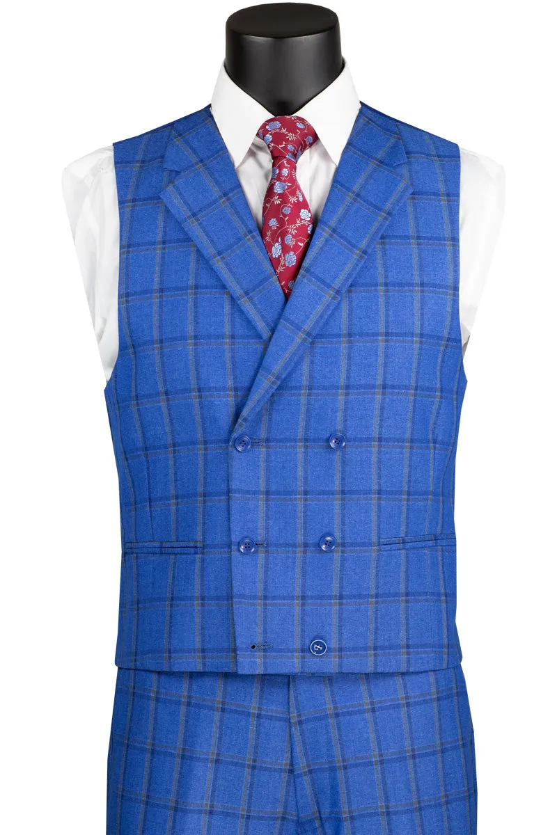 Modern Fit 3 Piece Windowpane Suit (Royal) MV2W-2
