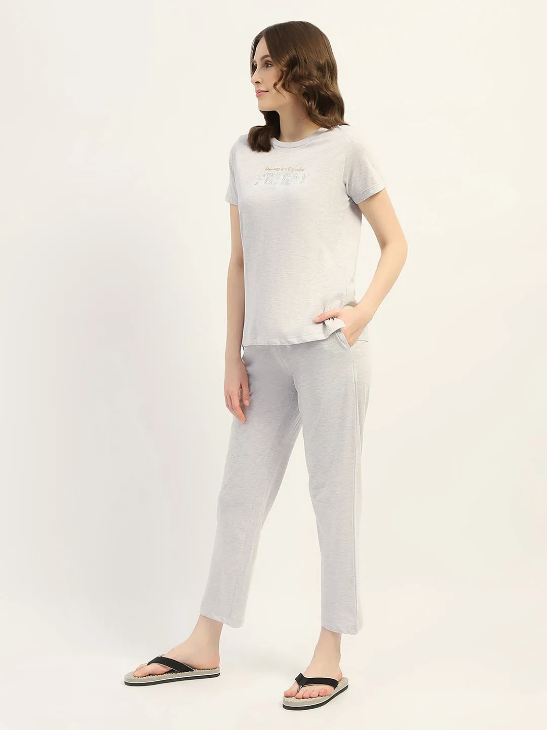 mSECRET Printed Ecru Cotton Blend Nightsuit Set