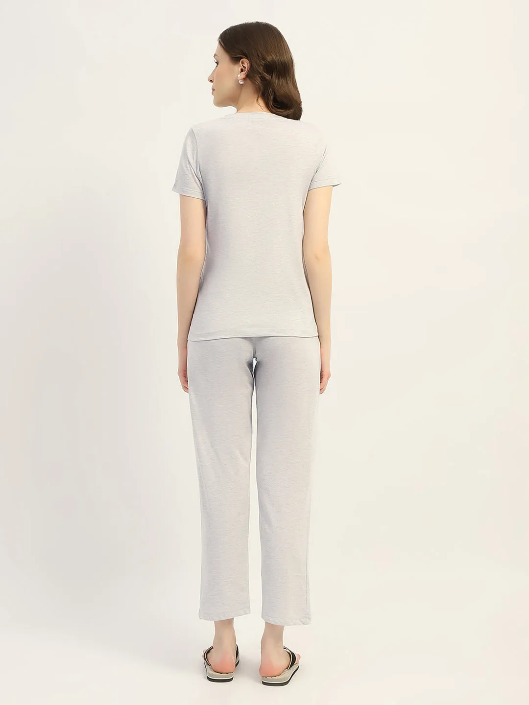 mSECRET Printed Ecru Cotton Blend Nightsuit Set