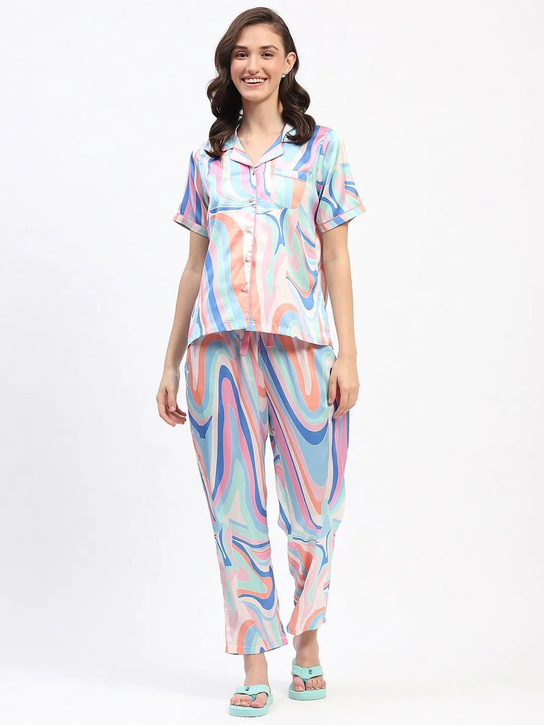 mSECRET Swirl-Patterned Pink Night Suit Set