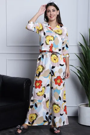 Multi-Color Abstract Printed Viscose Rayon Night Suit for Women | S-XL | Claura