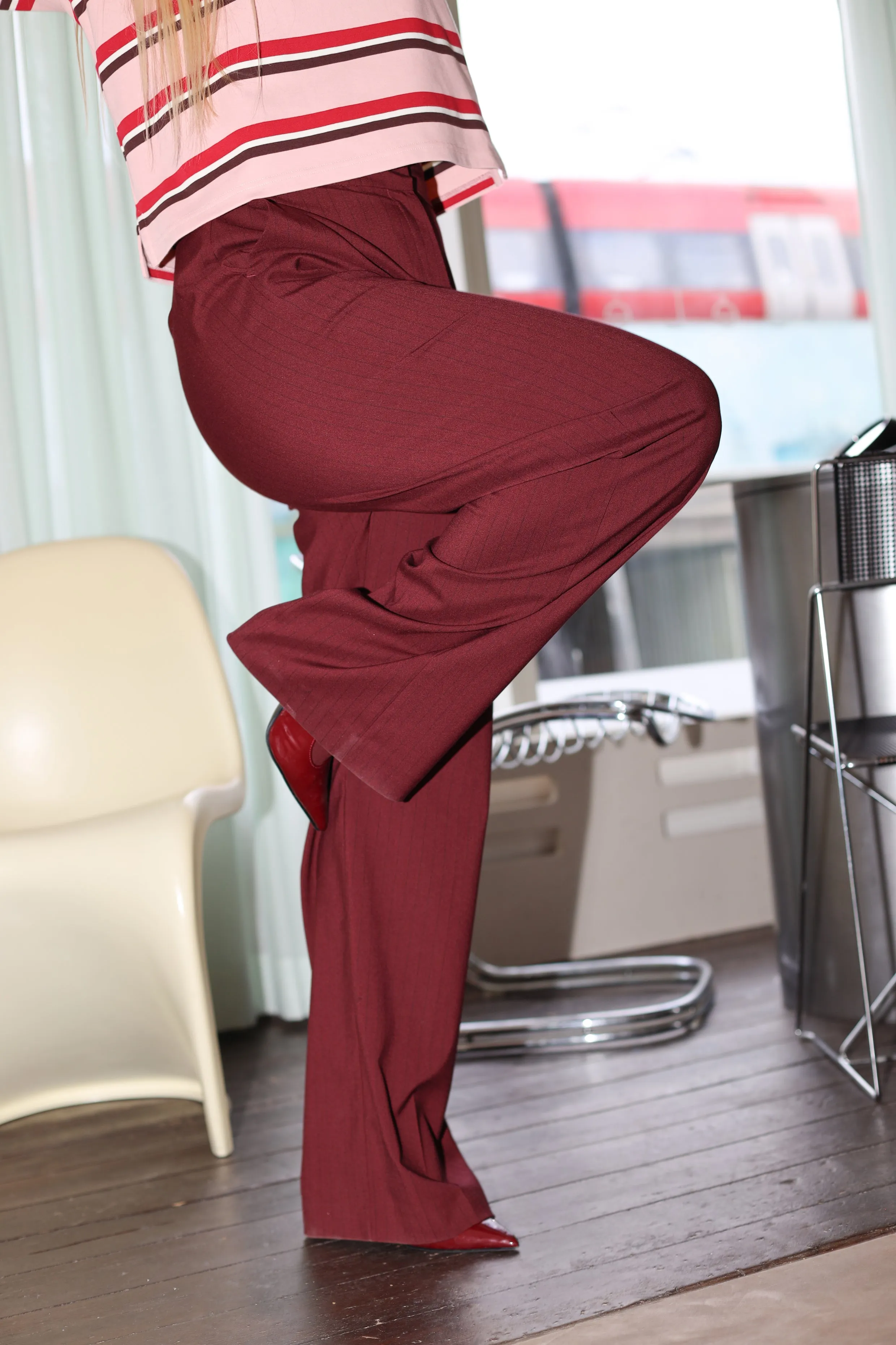 Natecras Pants - Bordeaux Pinstripe