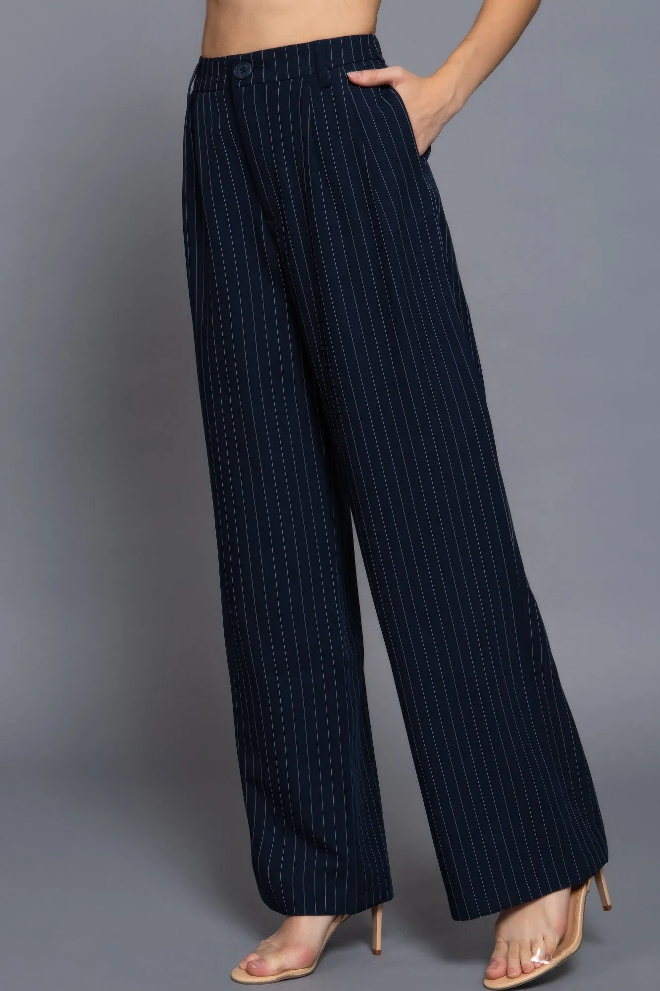 Navy Pinstripe Woven Straight Pants