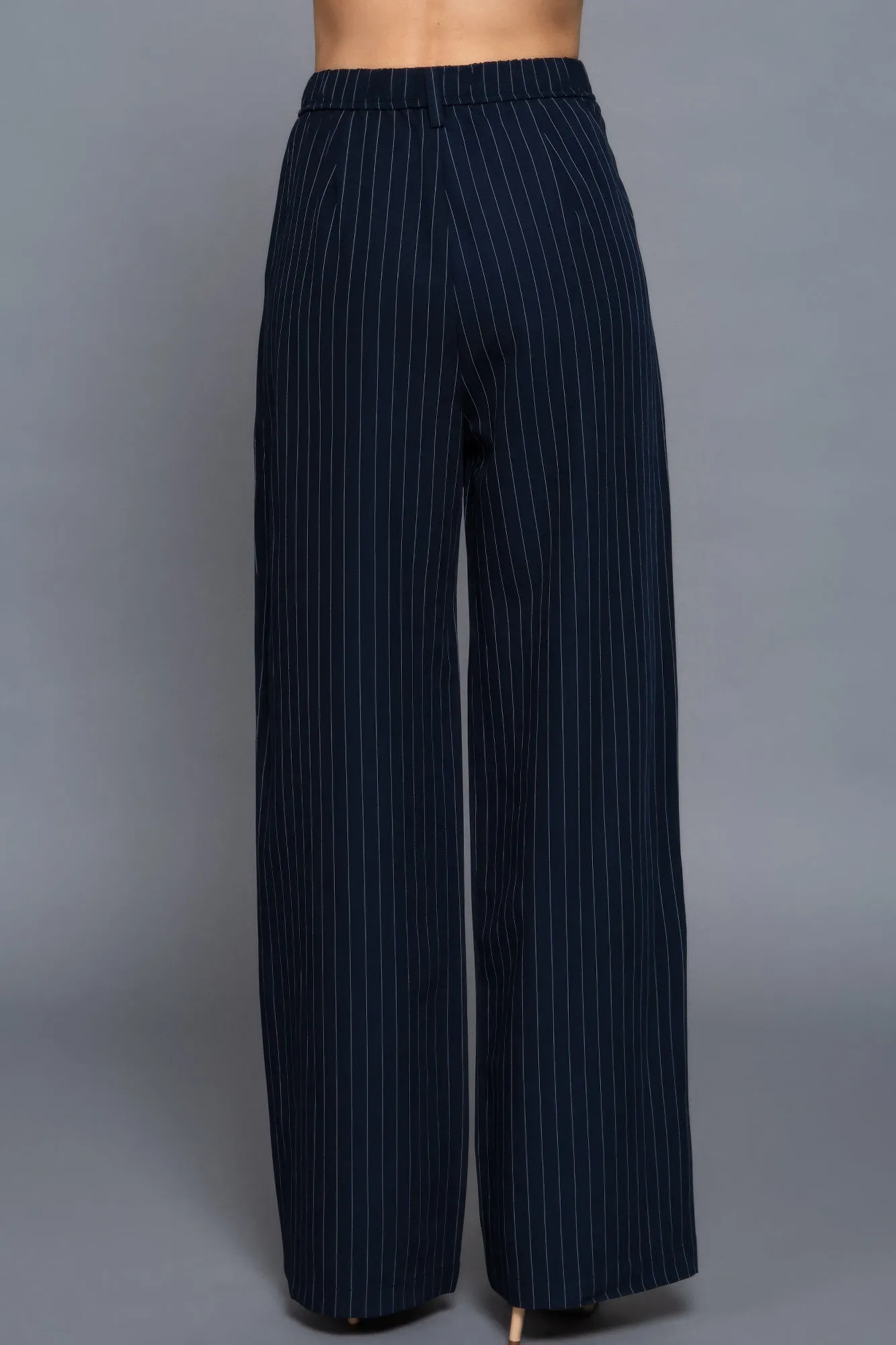 Navy Pinstripe Woven Straight Pants
