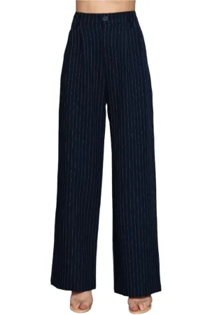 Navy Pinstripe Woven Straight Pants