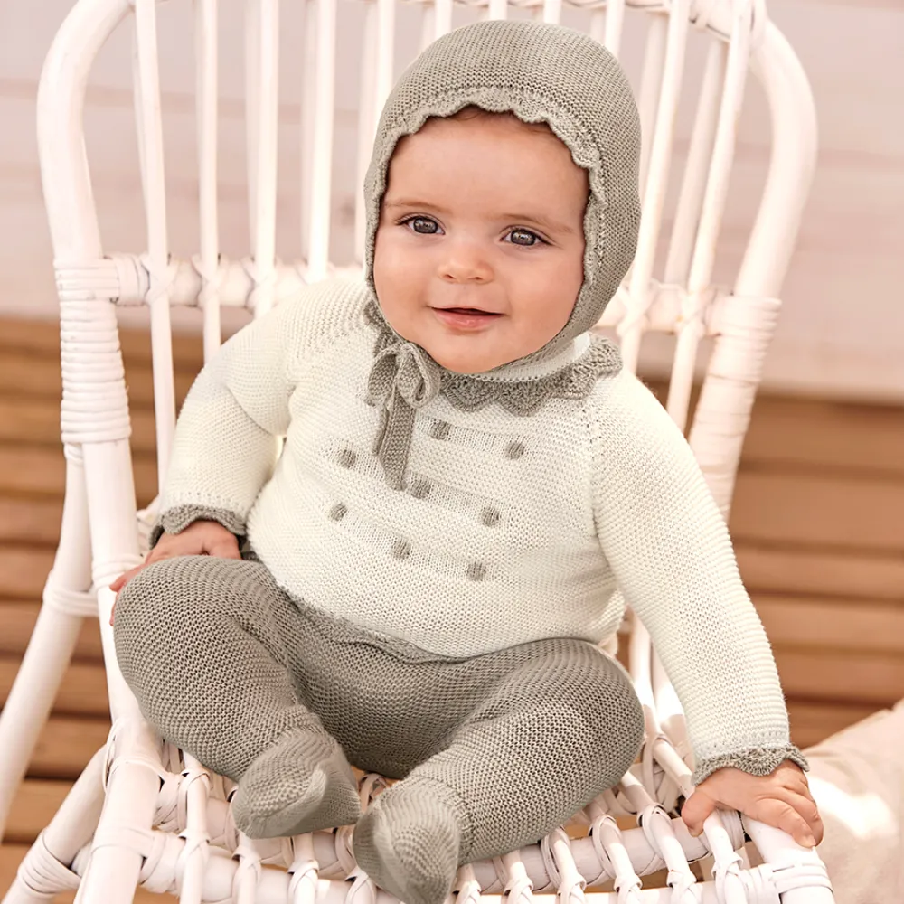 New In Juliana Girls Cream & Beige Knitted 3 Piece Outfit