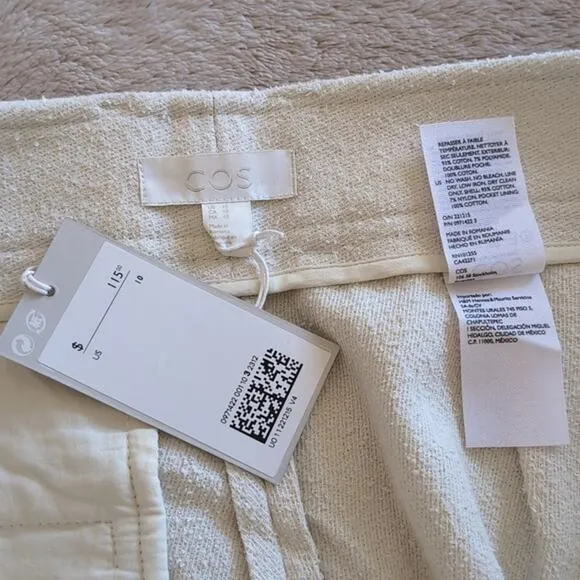 NWT COS Eggshell Bermuda Wide Leg Bermuda Shorts/Culottes, Size 10